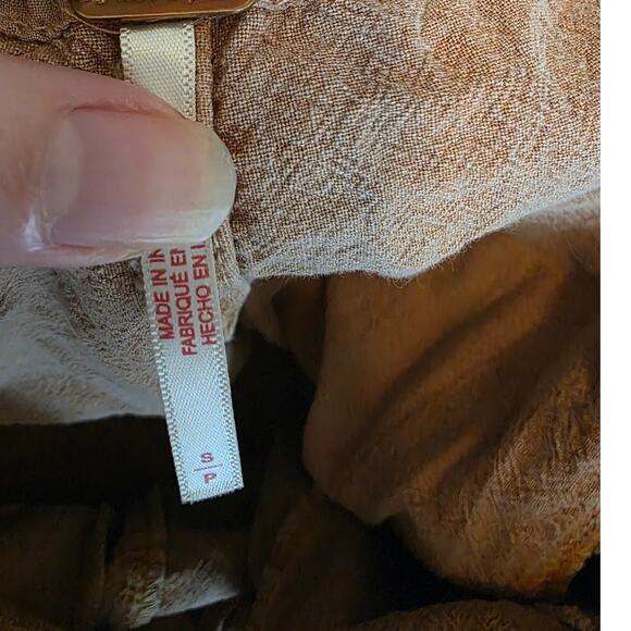 Free People Amalfi Brown Cotton Shortalls Overalls Shorts Small Neutral Boho - Picture 3 of 4